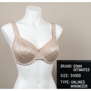 Soma Stunning Support Minimizer Bra 34DDD Tan Nude Shine Unlined Underwire